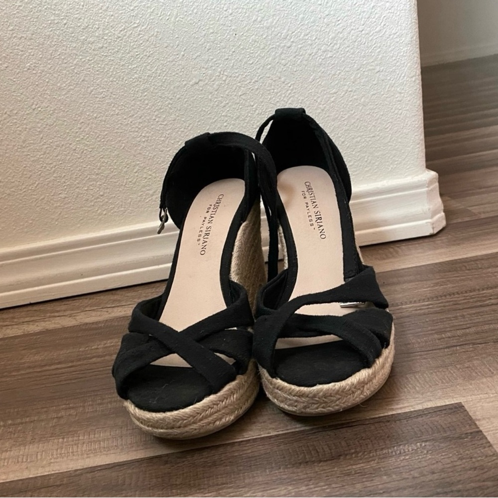 Christian Siriano Black Espadrille Shoes with Ankle Strap